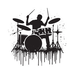 Silhouette Musician Energetically Playing Drums with Paint Splat