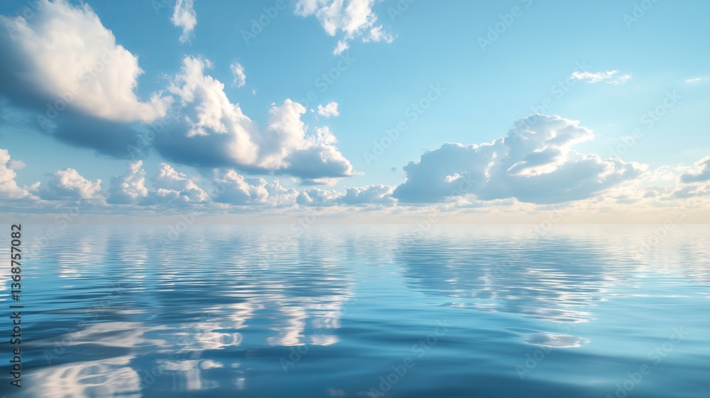 Poster a surreal scene of the ocean meeting the sky in a perfect mirror effect