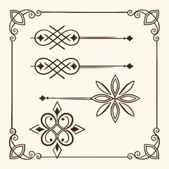 a set of elegant thin brown decorative line 