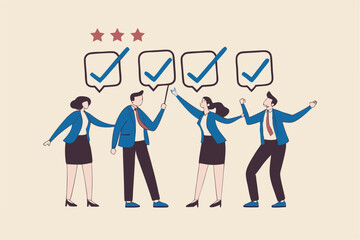 Team agreement, meeting or brainstorming for collaboration, agree to work together, finish team to do list or appointment tasks concept, business people agree with checklist symbol in team meeting.