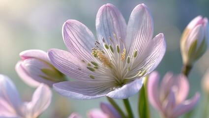 Fototapeta premium Close-up of delicate pink and white flower with textured petals