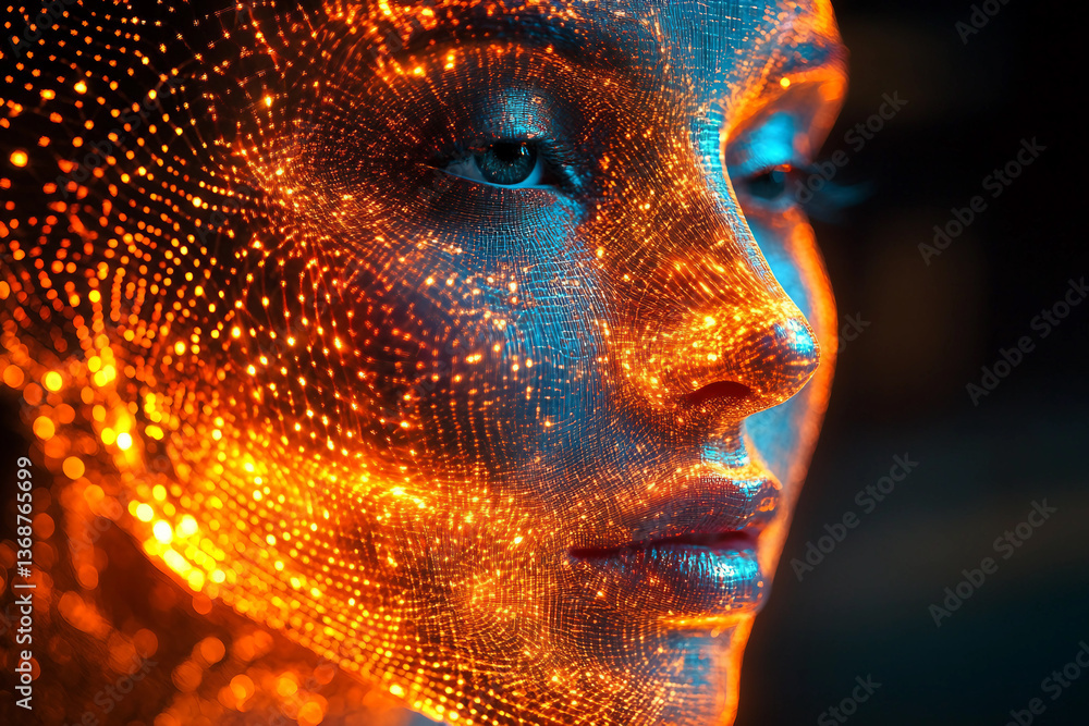 Poster high-tech holographic human body representation futuristic medical identification data interface ele