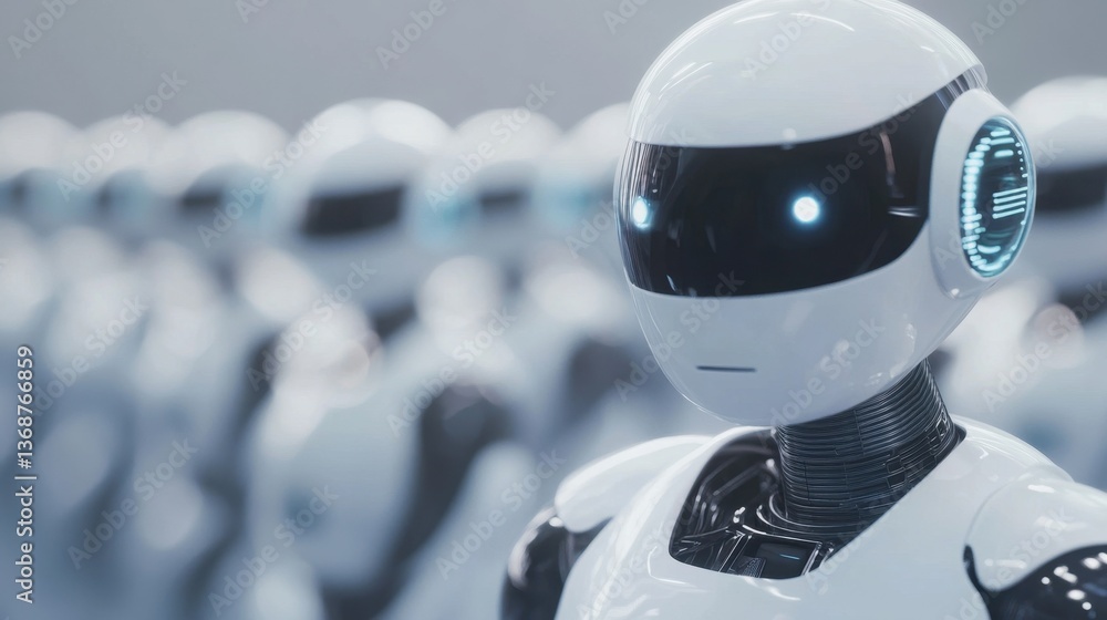 Poster a collection of futuristic robots showcases advanced automation in a modern manufacturing environmen