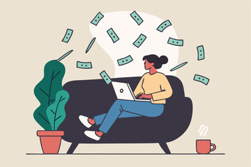 Self employed, freelancer or online business owner, remote work from home, individual job or distance worker, e-commerce business concept, young woman making money work with computer laptop at home.