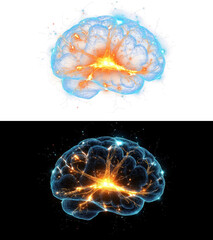 Fototapeta premium Glowing brain with electric neural pulses and light connections isolated on transparent background