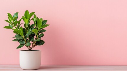 Potted plant against pink backdrop, a refreshing touch of greenery indoors