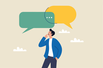 Second opinion, suggestion or advice to consider, reason or logical thinking, information to make decision or judgement concept, businessman think from listening to second opinion and make decision.