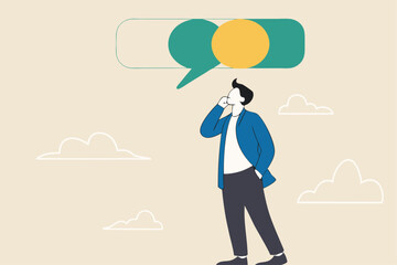 Second opinion, suggestion or advice to consider, reason or logical thinking, information to make decision or judgement concept, businessman think from listening to second opinion and make decision.