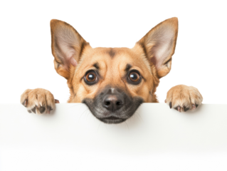 Happy dog greeting and looking for attention at home on a transparent background, cut out