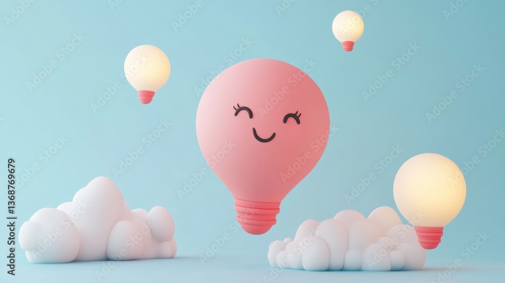 Aufkleber this charming image features a cute balloon light with a smiling face floating amidst fluffy clouds.