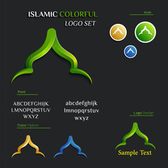 Islamic Themed Logo Set with Calligraphic Style on Dark Background