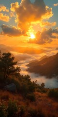 Naklejka premium sunset in the mountains