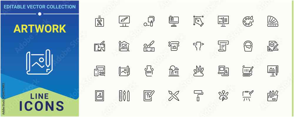 Poster artwork vector icon set. contains such icons as brush, art, digital, graphic and more. art and desig