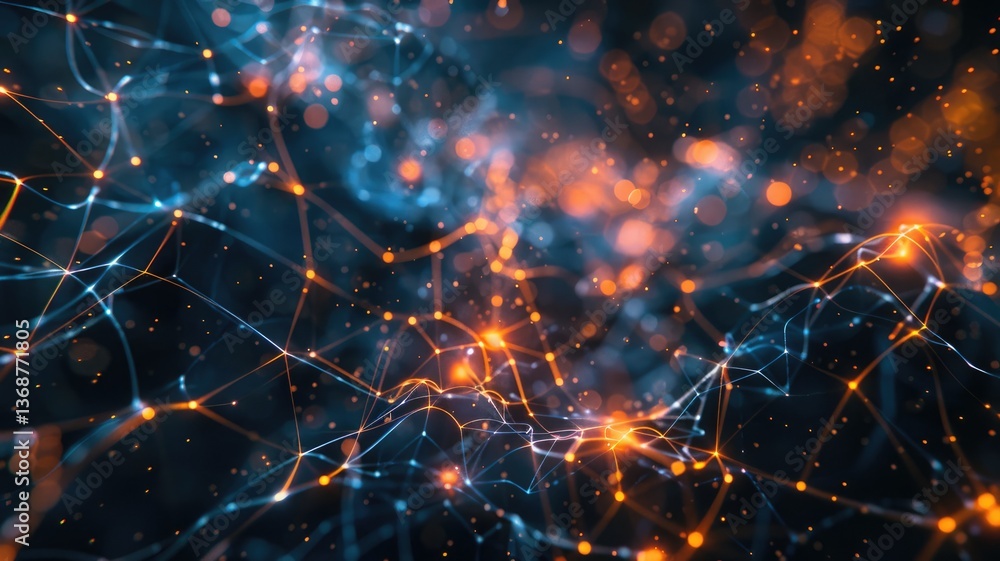 Poster Experience a vibrant abstract futuristic background featuring artificial patterns and glowing lines. Perfect for technology and science-themed projects.