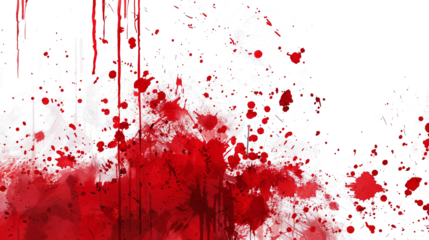 effect of dripping blood or red paint, with splatters and smudges of different shades of red. graphic and visual resource for a true crime, isolated on a transparent white background
