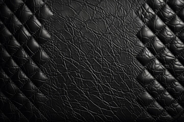 Deep black quilted leather texture, showcasing a dramatic contrast of smooth and textured surfaces, evoking a sense of luxury and mystery.