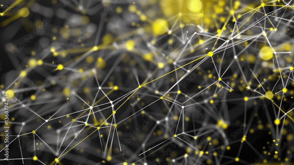 Poster explore the vibrant abstract network representing artificial intelligence systems, featuring interco