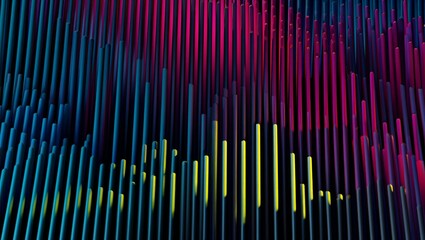 3d render, abstract futuristic neon background with glowing ascending lines. Fantastic wallpaper