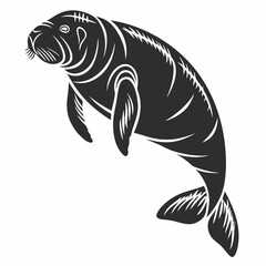 Manatee black silhouette icon vector