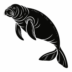 Manatee black silhouette icon vector