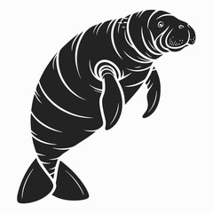 Fototapeta premium Manatee black silhouette icon vector