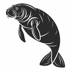 Manatee black silhouette icon vector