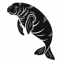 Manatee black silhouette icon vector