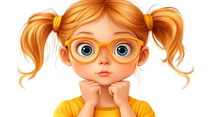 Cute girl with pigtails and glasses.