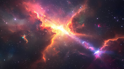 Fototapeta premium A beautiful celestial visualization featuring a vibrant beam of light. the interplay of colors and nebulous shapes creates a sense of wonder and infinite possibilities. Nebulous Glow. Illustration