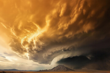  Tornado natural phenomenon, likely a tornado or a massive storm system, set against a barren desert landscape.