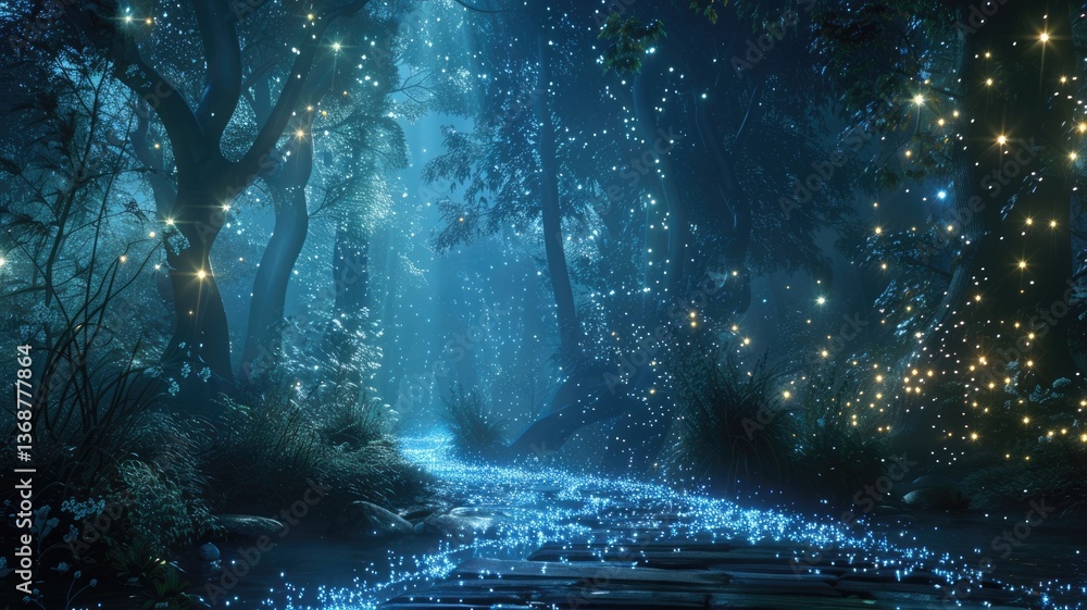 Poster abstract of seamless pattern magical star emit light in natural scene or sparkling particles on natu