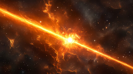 An orange beam of light streaks across a dark nebulous backdrop. Nebulous Glow. Illustration