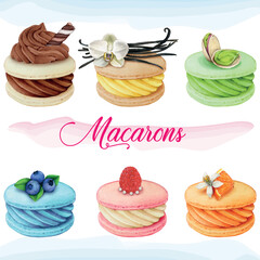 Watercolor hand drawn realistic macaron