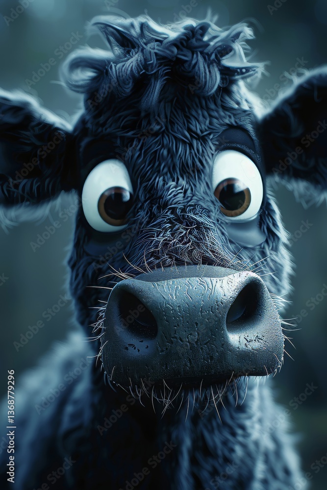 Aufkleber a whimsical cartoon cow stands against a white backdrop displaying a surprised expression with overs