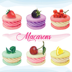Watercolor hand drawn realistic macaron