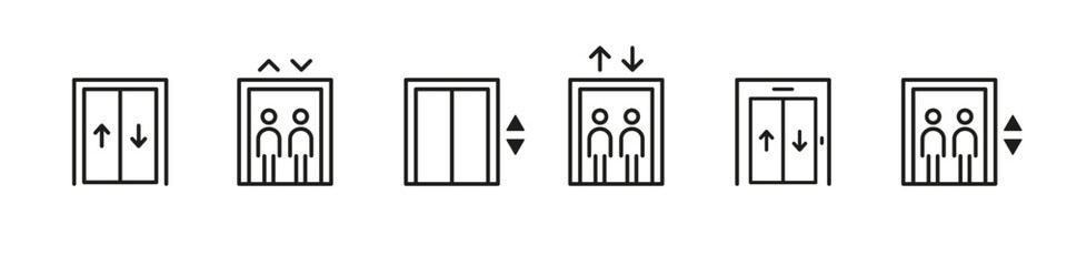 Elevator icon. Lift sign vector set. Up and down level line icons. Elevator entrance sign.
