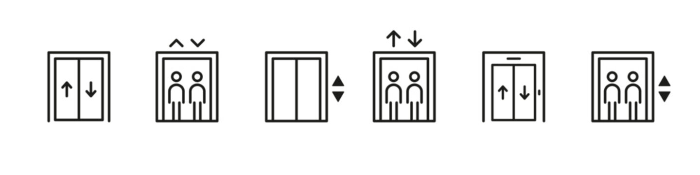 Elevator icon. Lift sign vector set. Up and down level line icons. Elevator entrance sign.