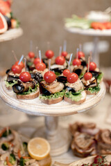 Delicious canapes with cherry tomatoes and eggplant.