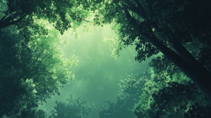 Enchanted Forest Canopy Glimmering Sunlight Through Verdant Tree Tops
