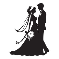 Silhouette Wedding Couple Vector Illustration Newlyweds Marriage Art