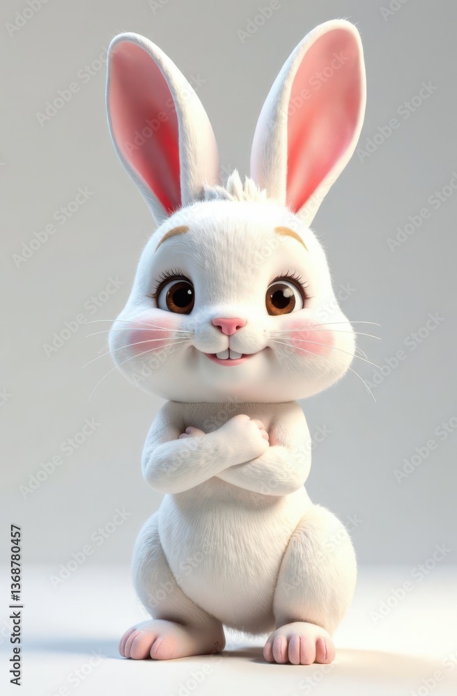 Aufkleber a charming white rabbit character with large ears and a friendly expression stands upright exuding j
