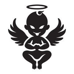 Silhouette of naughty angel baby with a halo and evil intention