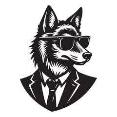 Cool Dog Silhouette Illustration Wearing Suit And Sunglasses Vector