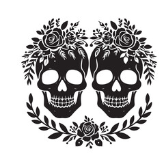 Obraz premium Elegant Floral Skulls Vector Illustration for Dia de los Muertos