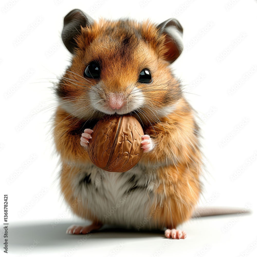 Aufkleber this cartoon hamster enjoys chewing on a hazelnut while standing on a pristine white background show