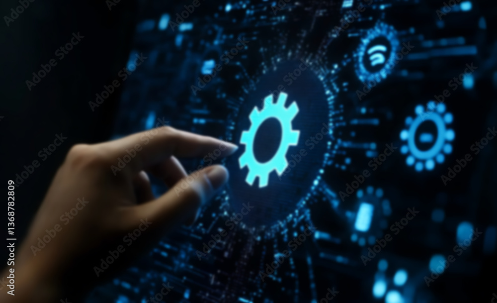 Aufkleber digital transformation: a close-up shot captures a hand interacting with an illuminated digital inte