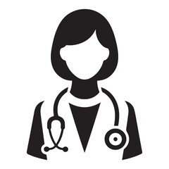 Female Doctor Silhouette with Stethoscope Vector Graphic