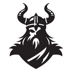 Viking Warrior Silhouette with Horned Helmet Vector Graphics