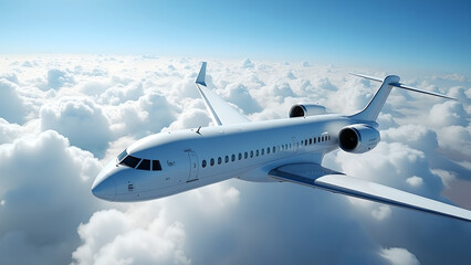 Obraz premium White Passenger Plane Taking Off in the Sky with Stunning Clouds - Air Travel Concept 