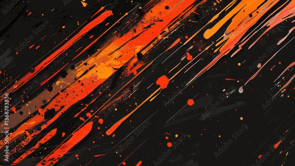 Poster this striking abstract background features vivid orange splashes on a deep black canvas. perfect for